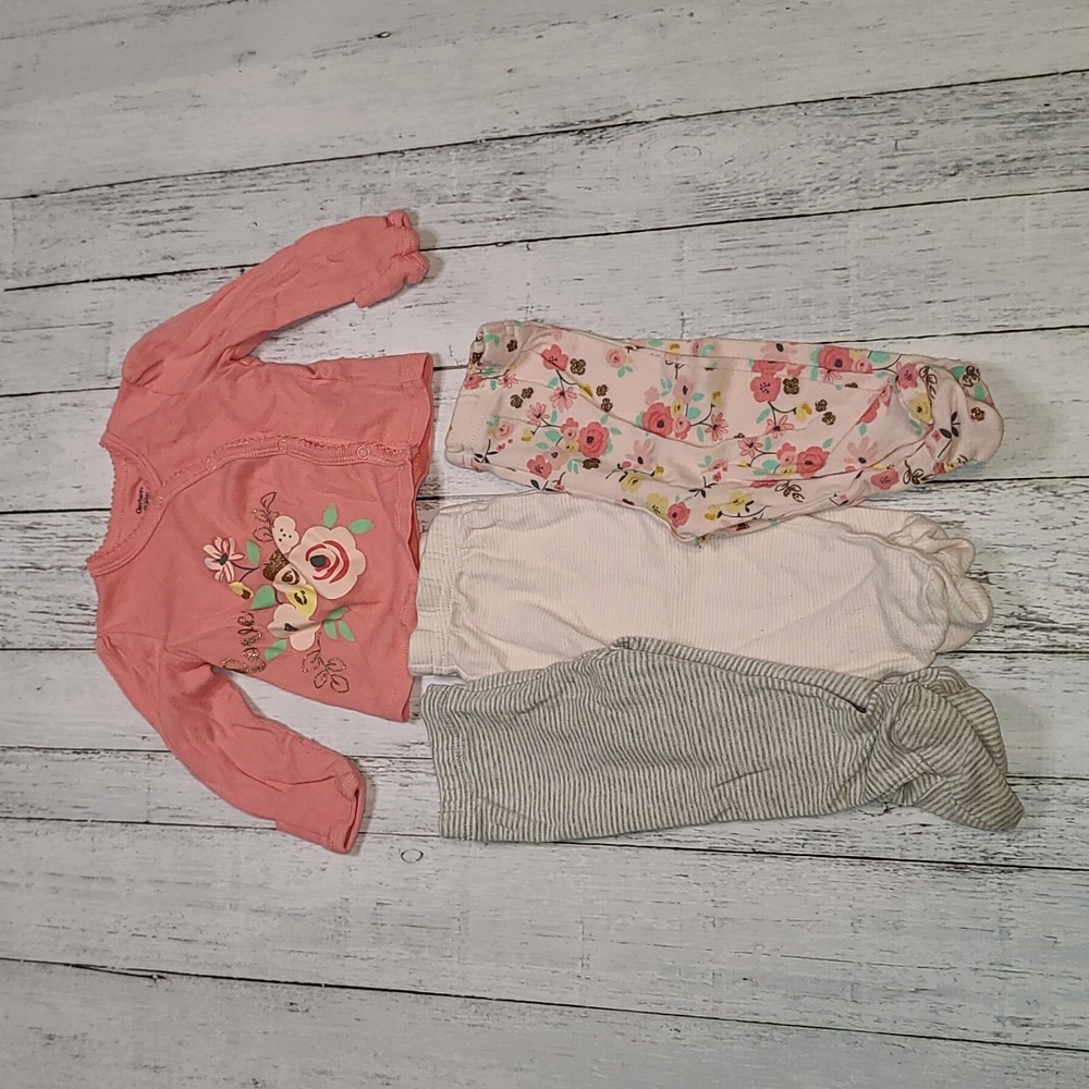 3 Pairs of Footie Pants w/ Matching shirt